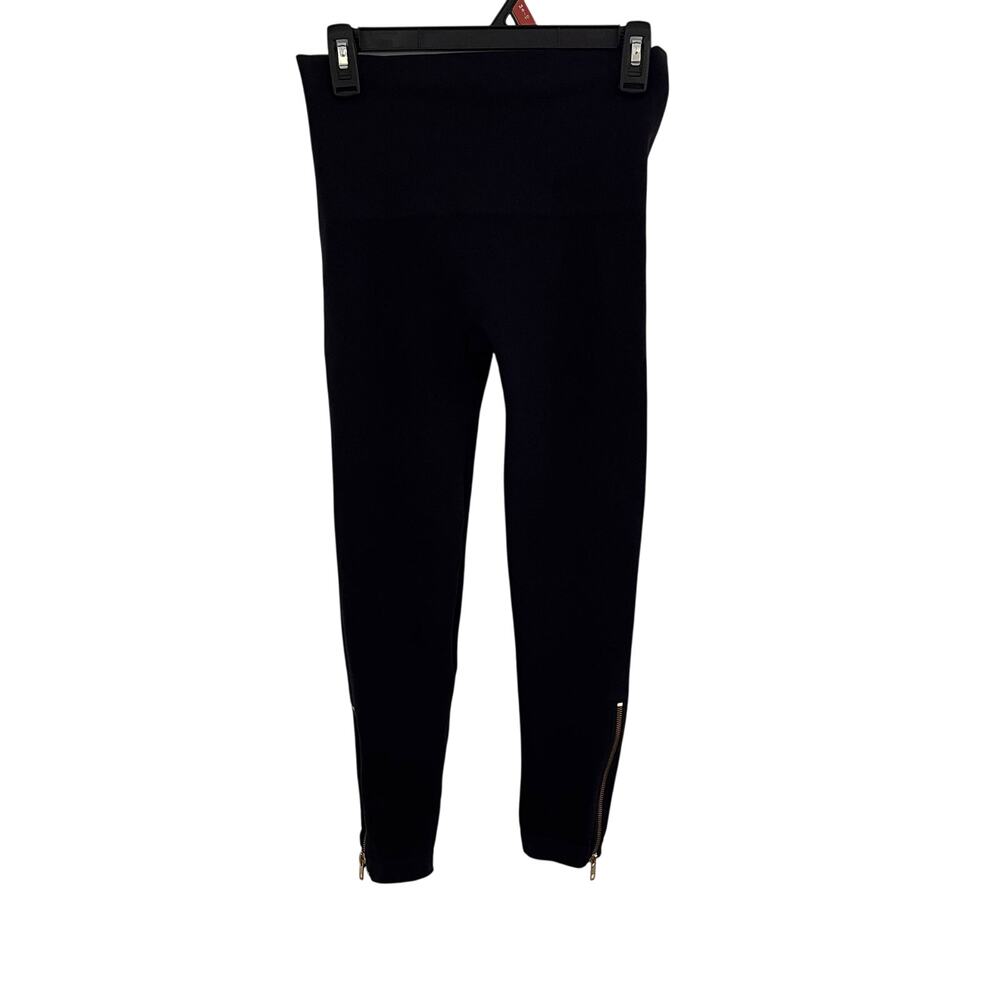 Spanx Seamless Leggings Size Large Black Gold Ankle Zip Athleisure High Waist